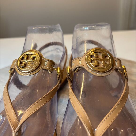 Tory Burch Women's Ali Thong Royal Tan Leather Sandals with Box US Size 7.5 $195 - Picture 7 of 10